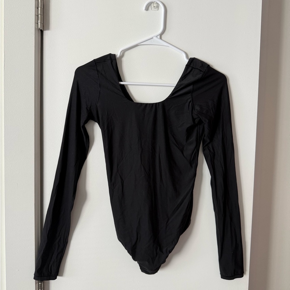 aerie smoothez long sleeve bodysuit in black